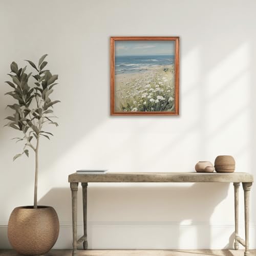 RLTXBUK Coastal Beach Diamond Art Kits, Beach House Room Decor, Coastal Daisy Floral Seaside Landscape Gem Diamond Painting Art Kits for Adults Kids Beginners, 9.8x11.8 Inch