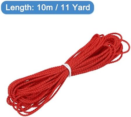 MECCANIXITY Twisted Cord Trim, 11 Yard 1mm 3-Ply Twine Braided Rope Shiny Thread String for Craft Gift Bag Curtain Christmas Decor, Bright Red - 10m