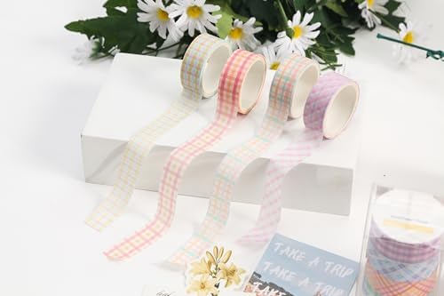 Colorful Plaid Washi Tape Set 16 Rolls Basic Grid Decorative Masking Tapes for Arts, DIY Crafts, Journals, Planners, Scrapbook, Wrapping (Candy Plaid)