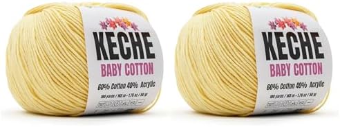 Keche Baby Cotton, 60% Cotton 40% Acrylic Yarn, Soft Cotton Yarn for Crochet and Knitting, Amigurumi Yarn 4 Skeins/Balls [1.76 Oz (50g) / 180 Yrds (165m)] x 2 Pastel Yellow