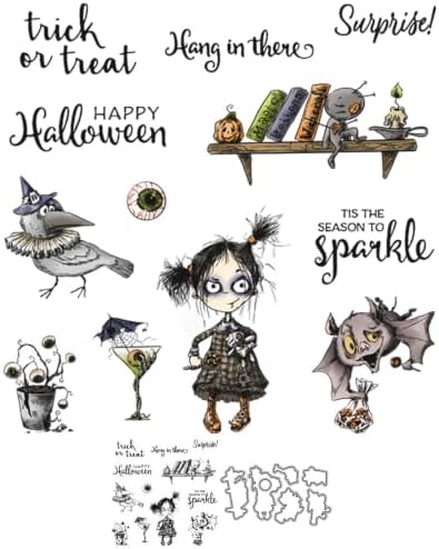 Bat Crow Happy Halloween Clear Stamps and Die Cuts Sets for DIY Card Making