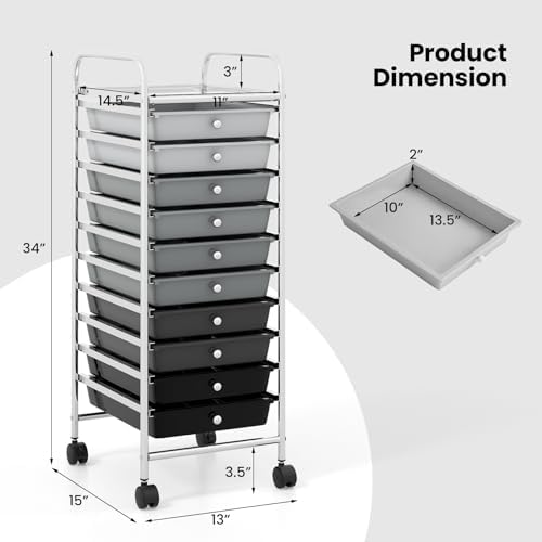 COSTWAY 10-Drawer Rolling Storage Cart, Utility Mobile Trolley