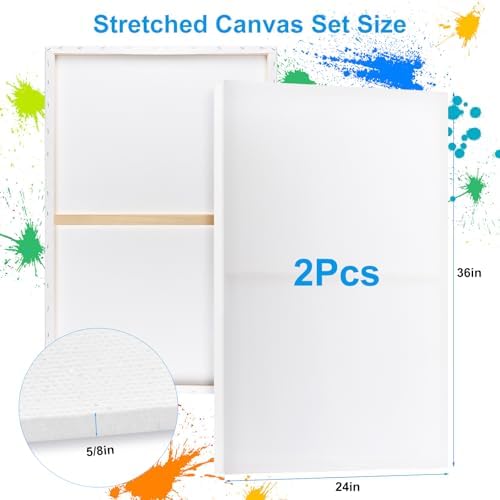 Stretched Canvas for Painting 24 x 36 Inch, 2 Pack Large Blank Canvas, Triple Primed Acid-Free Cotton, Professional Canvas for Acrylic Oil Pouring & Wet Media