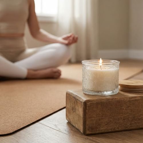 10 oz Clear Mandala Glass Candle Jars with Bamboo Lids, 9 Pack