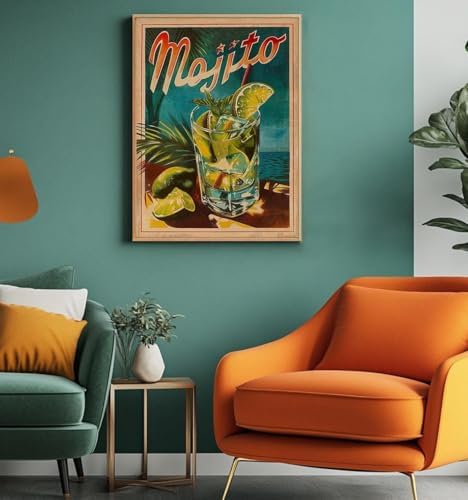 Retro Cocktail Diamond Art Kits for Adults, Mojito Diamond Painting Kit Adults for Beginners, Round 5D DIY Dimond art,Full Drill Painting Kit Art and Crafts for Adults Home Wall Decor【11.8x15.7inch】