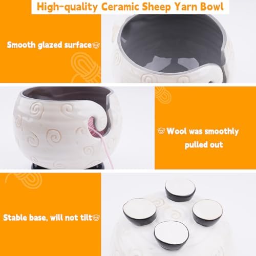 Weabetfu Ceramic Yarn Bowl Sheep Knitting Bowl for Knitting and Crocheting