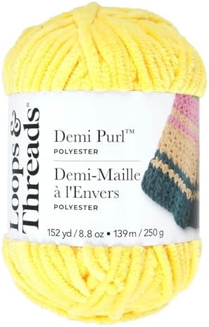 Loops & Threads Demi Purl Yarn – Super Bulky 100% Polyester, Soft Plush Chenille Yarn for Knitting & Crochet, Ideal for Blankets, Hats, Scarves & Crafts, Pale Banana