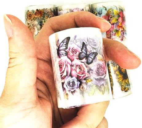 Koolemon 6Rolls PET Flower Tape for Journal Scrapbook Decorative Stickers