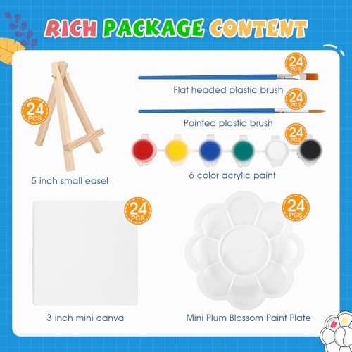 ESRICH 24 Set Mini Acrylic Paint Kit, Mini Stretched Canvas with Easel