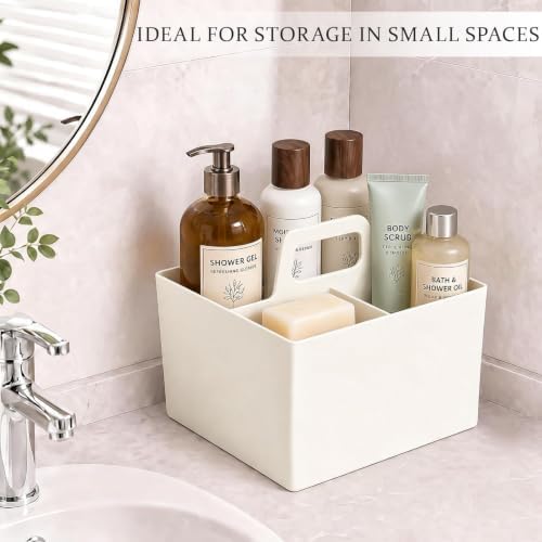 Multipurpose Caddy Organizer with Handle Plastic Desk Storage, White