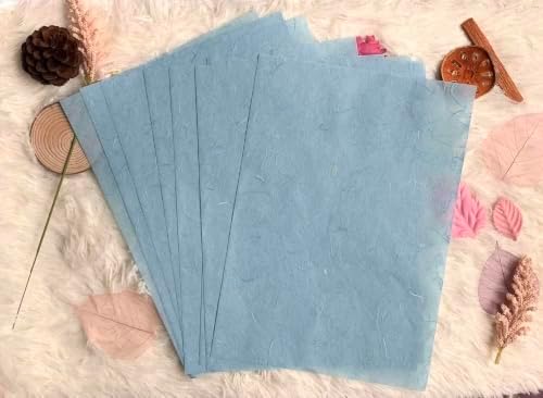 A5 50 Sheets Natural Fiber Mulberry Tree, Mulberry paper Sheets Square Origami, Arts Folding Craft, Decoration, Paper for DIY Crafts. 8.3" x 5.8" (.Blue Tone, A5)