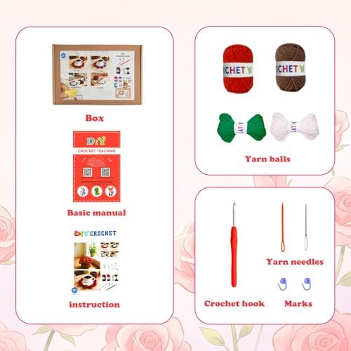 Yarniss Rose Flower Coaster Crochet Kit + Video Guide, Beginner Set