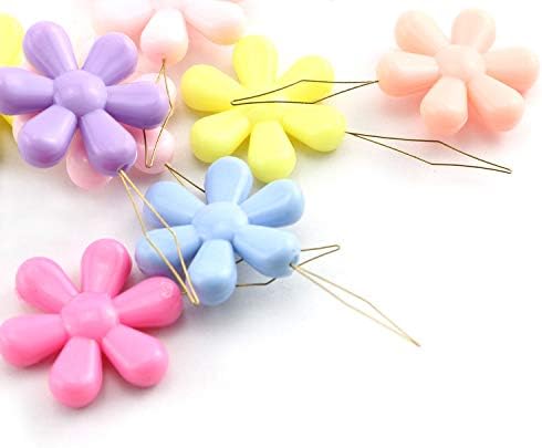 Needle Threaders 10PCS Assorted Colors Plastic Flower Head Wire Loop Needle Threaders for Hand Stitching