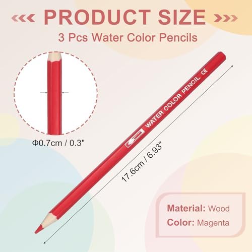 PATIKIL Watercolor Pencils, Magenta Color Pencil Set Sketch Coloring Drawing Colored Pencils Bulk Artist Drawing Supplies for Adult Coloring Book Blending, 3 Pcs