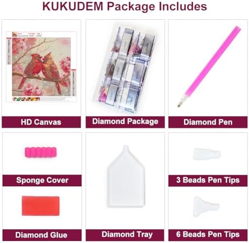 KUKUDEM Cardinal Diamond Painting Kits for Adults, Diamond Art Kits 12x12In