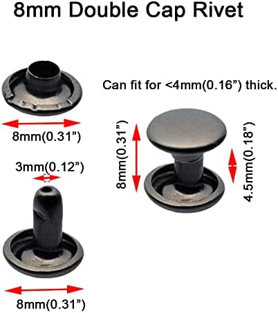 300sets Leather Rivets Double Cap Rivet Tubular Metal Studs Repairs Decoration Craft Accessories for Leather Craft Clothes Shoes Bags Belts (8mm Gunmetal Black)