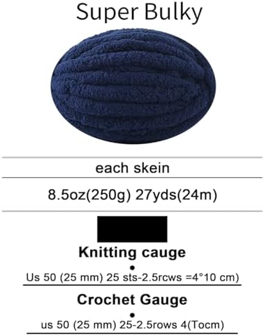 Chunky Yarn for Hand Knitting, No7 Thick Yarn, 250Grams 32Yards, Pack of 4, Perfect for Knitters and Crafters (Navy Blue)