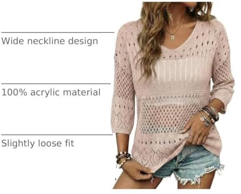 EVALESS Crochet Tops for Women Hollow Out Knit Sweaters