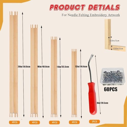 16 Pcs 4 Sets Stretcher Bars for Needlework Canvas Stretcher Bars 10 Different Size Combinations Embroidery Stretcher Bars for Cross Stitch Frame Set with Thumbtack and Remover Tool(Large Size)