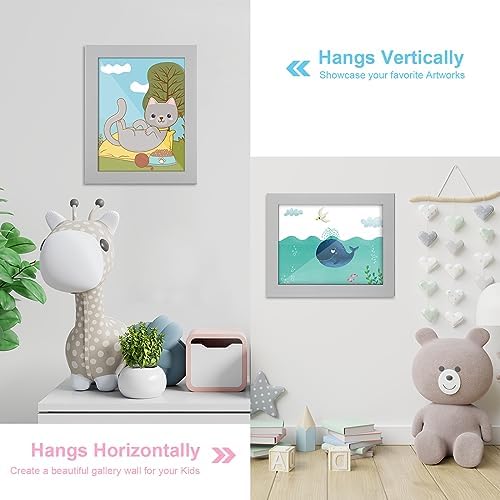 [2-Pack] Kids Art Frames, 9x12 Front Opening Kids Artwork Frames Changeable, Gray Artwork Display Storage Frame for Wall, Holds 50 Pcs, for 3D Picture, Crafts, Children Drawing, Hanging Art, Portfolio
