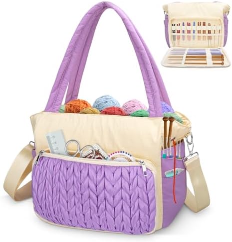 DALINDA Crochet Bag Organizer,Yarn Bag and Tote- Yarn Storage with Multiple Pockets for Crochet Supplies, Knitting Bag for Gifts,Portable & Durable(Purple)