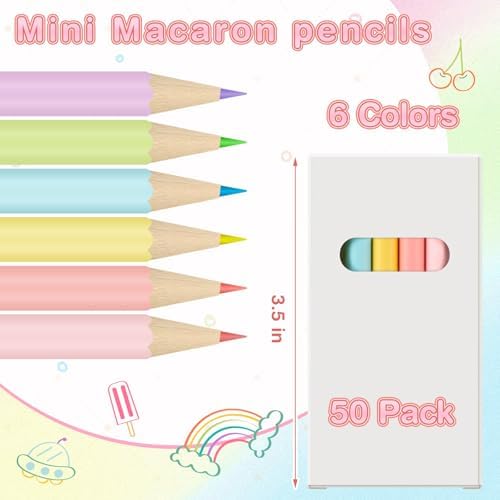 Ctosree 50 Packs Mini Colored Pencil Bulk 6 Per Box, Pastel, 3.5''