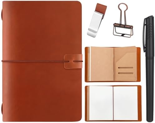 Thenshop Leather Travel Notebook 3 Inserts,Brown,A5 Size