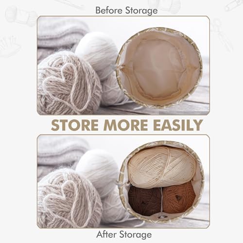 Yarn Bag, Small Knitting Crochet Bag, Portable Yarn Storage Bags Organizer for Crocheting Project, Store Skein Ball, Short Knitting Needle (Khaki)
