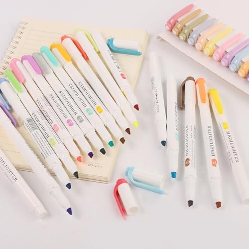 Pastel Highlighters - 35 Pcs Assorted Colors Dual Tip Real Mild Highlighter Markers, Chisel & Fine Tips for Bible Journaling, Note Taking, School Supplies, No Bleed