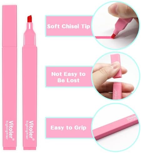 Vitoler Aesthetic Highlighters, Pastel Color, No Bleed, Chisel Tip 10Pcs | assorted color,dry fast,long lasting high for bible study,books,journal,writing,school office