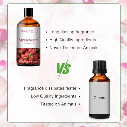 PHATOIL Strawberry Fragrance Oil for Diffuser Aromatherapy 3.38FL.OZ | Long Lasting Scented Oils For Humidifier, Air Freshener, DIY Soap Candle, Scent Project Making, Aroma Oil for Home Freshening