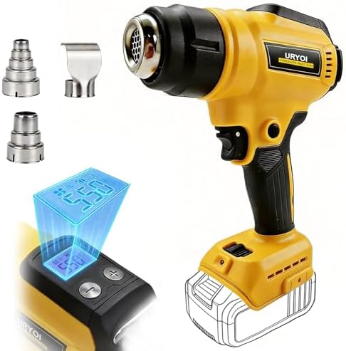 Cordless Heat Gun Compatible with Dewalt Battery, 300W High Power, with LCD Display, Adjustable Temperature 86°F~1022°F, Includes 3 Nozzles, Ideal for Shrink Tubing and Crafting (Battery Not Included)