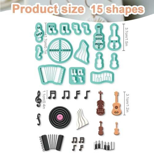 15Pcs Music Polymer Clay Cutters Talismans Instruments Clay Earrings Cutters for Adults Polymer Jewelry Cutter for Earrings Making Birthday Party DIY Supplies
