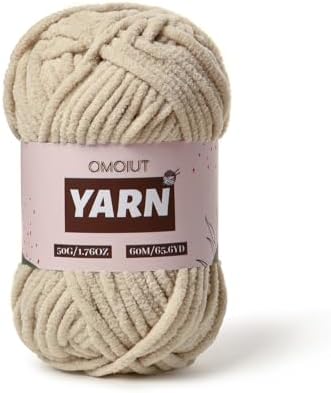 Plush Chenille Chunky Crochet Yarn - Baby Yarn for Crocheting Soft - Velvet Yarns Knitting for Blankets Crafts - Fluffy Amigurumi Yarns 50g / 65.6yd (Light Khaki)