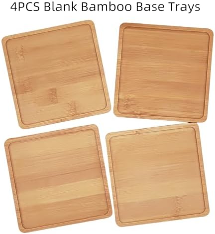 4PCS Mosaic Bamboo Coasters for Crafts, Blank Base Trays, Drinking Cup Coaster, Plant Coaster, Art Plate,DIY Mosaic Supplies (Square L)