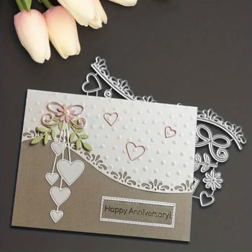 Cutting Dies Metal Stencils Scrapbooking Tools DIY Embossing Template for Paper Card Making Album Arts Crafts Supplies (Anniversary Lace Love Wave-14.5x7.9cm)