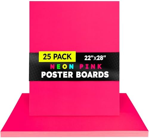 Hygloss Medium Poster Board 22x28 - 25 Neon Pink Single Color Bulk Pack - 10 Pt. Thickness Colored Poster Board Paper for Projects, Signs, Displays - Posterboard Multipack 22" x 28"