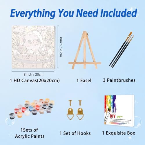 AUKELHJ Paint by Numbers Kit for Kids with Frame, Pig, 8X8 inch