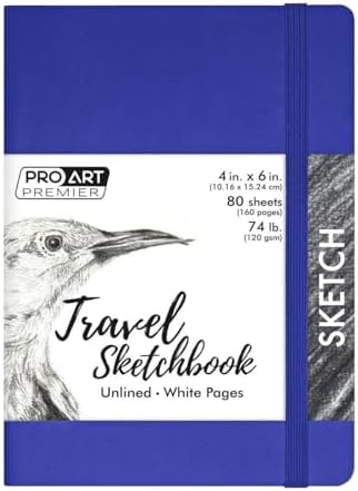 Pro Art Premier Sketch Book Travel 6"x 4" White 74lb Royal Blue 80 Sheets, Sketch Book, Sketchbook, Drawing Pad, Pad, Drawing Paper, Art Book, Paper, Sketchbook for