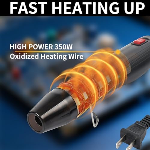 Heat Gun for Crafting, 110V 350W Handed Hot Air Gun (Black) | 3.28FT Ultra-Long Cable Portable Heat Gun with Stand for Shrinking Wrapping PVC, DIY Embossing and Drying Paint