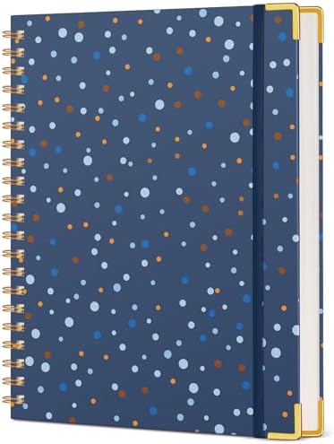 Cute Spiral Notebook Journal for Women, 200 Pages Lined Notebooks 8.5” x 11”, A4 Large Hardcover Spiral Journals with 100 GSM Thick Paper, College Ruled Notebook for Writing Work School, Navy Dots