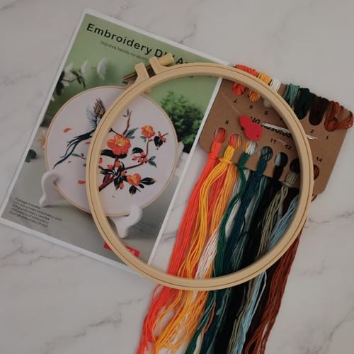 Esffaci Embroidery Starter Kit for Adult Beginner with Hummingbird‌ Flowers Pattern Hand Embroidery Set with Embroidery Cloth Hoop Needle Threader Embroidery Floss and Instruction