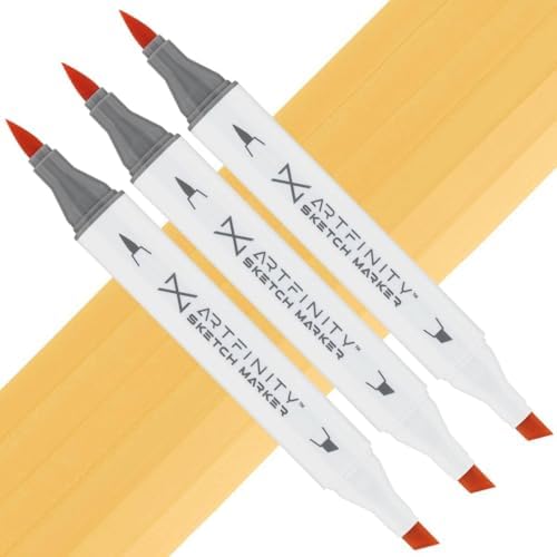 Artfinity Sketch Markers - Set of 3 - Goldenrod YR4-2, Vibrant, Professional, Dye-Based Alcohol Markers for Artists, Drawing, Travel, & More