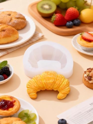 3D Croissant Silicone Mold, Non-Stick Food Shape Candle Molds for Chocolate, Resin, Soap | Cute Bread Fondant Molds for Baking Baby Shower & Birthday Party DIY Crafts‌ (Croissant B)
