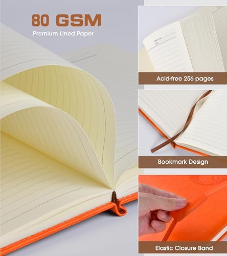 Biuwory Leather Journal Notebook,256 Thick Lined Pages,Hardcover 5.7"×8.3" | Vintage Journal for Women Men,Work,School,Business,Travel Diary,Note taking,College Ruled Writing,Daily Journaling Notebook