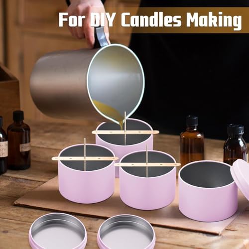 24-Pack 4oz Candle Tins with Lids, Metal Candle Jars for Candle Making, Empty Containers Vessels Bulk for Small Business & Beginners DIY Storage -Pink