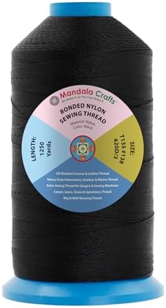 Mandala Crafts Size 138 420D T135 Black Bonded Nylon Thread, 1250 YDs