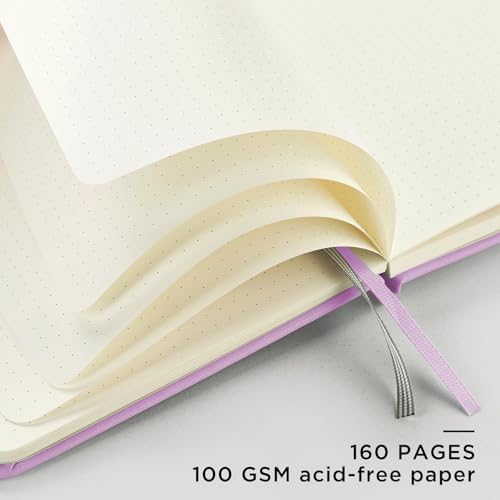 &And Per Se Dotted Notebook with Pen, A5 Hardcover Dotted Journal, 160 Pages 100GSM Thick Paper Dot Grid Journal with Fineliner Pen (Purple)