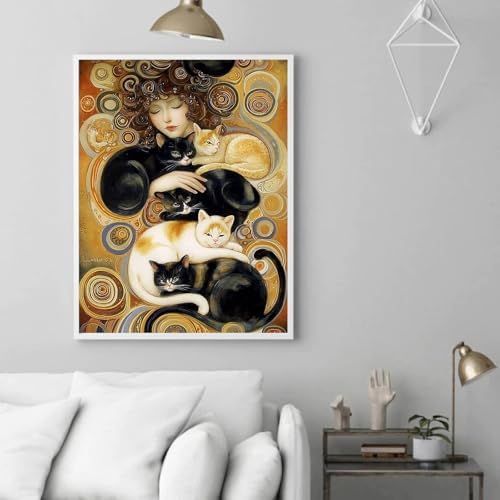 Jiqinsiye Woman Paint by Numbers Kit for Adults,Cats DIY Painting Kits on Canvas, Color by Numbers,Large Adult Paint by Number for Gifts,Home Wall Decor
