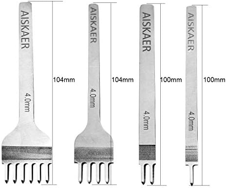 Aiskaer Leather Stitching Punch Set, Diamond Chisel Tools, 4mm White Steel 1/2/4/6 Prong for Leather Craft DIY